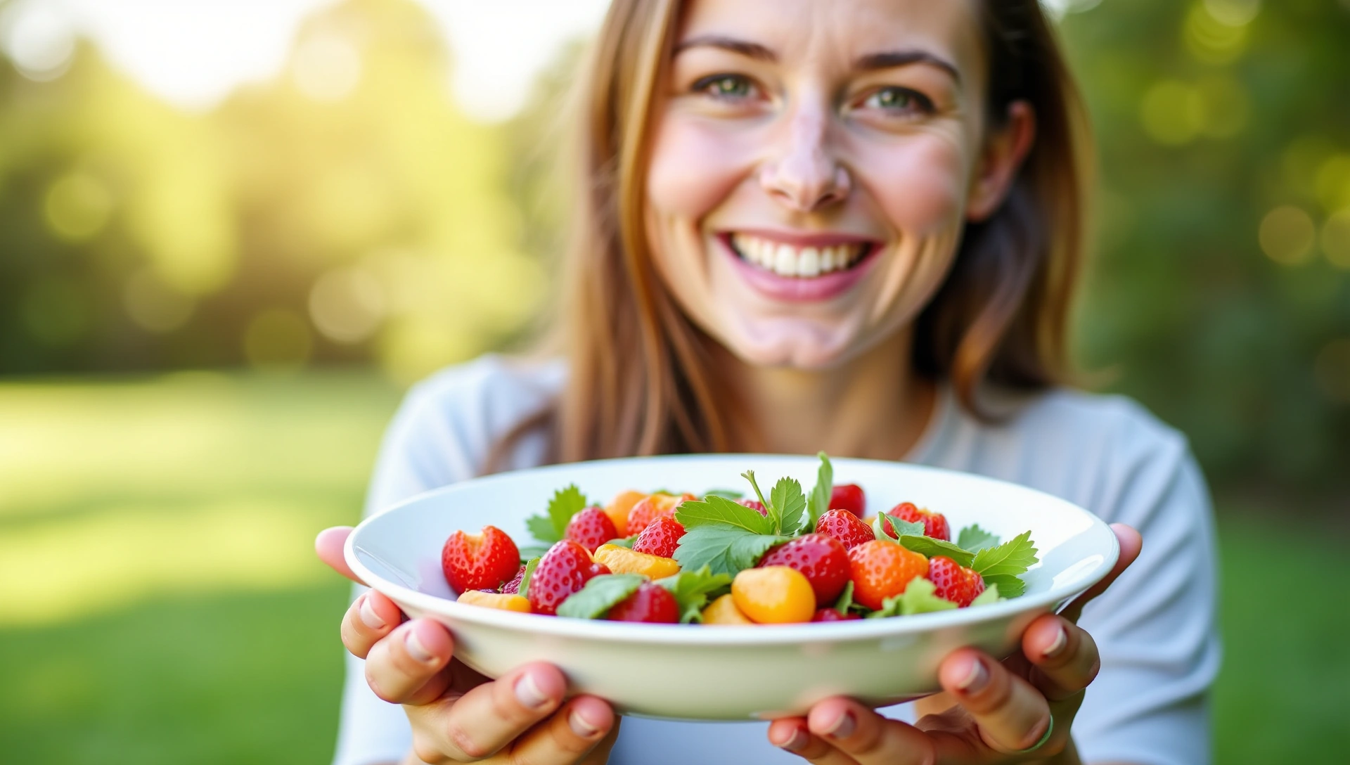 Persona che consuma un pasto sano all'aperto